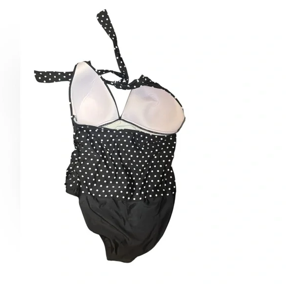 2 BAMBOO Ladies' Swimsuit Black & White Polka Dot Size XXL 14-16 Tummy Control - Picture 8 of 15
